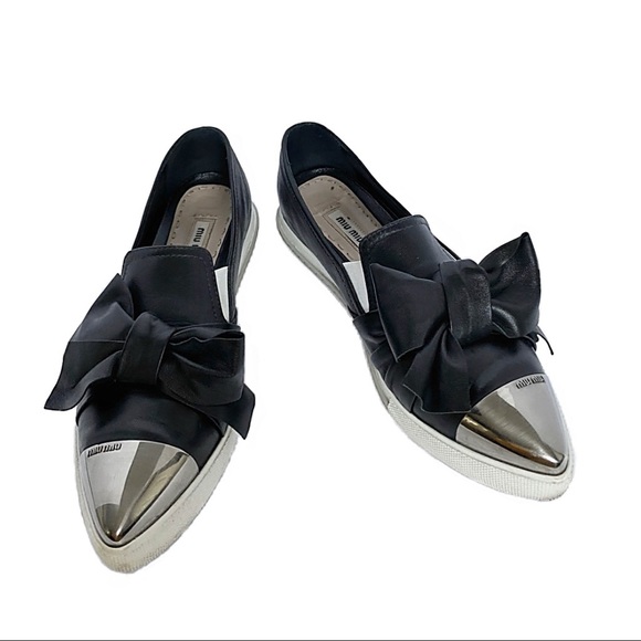 Miu Miu Leather Slip on Sneakers w Chrome Detail